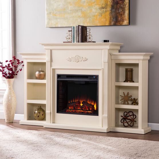 Tennyson Electric Fireplace with Bookcases, IVORY, hi-res image number null