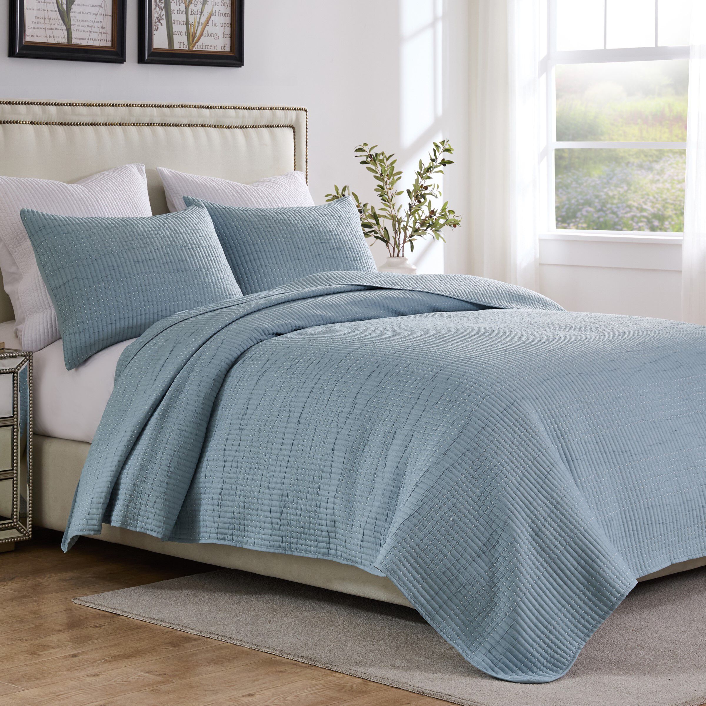 Greenland Home Fashions Cosmo Contemporary Matelass&eacute; Coverlet Set, CHAMBRAY, alternate image number 1