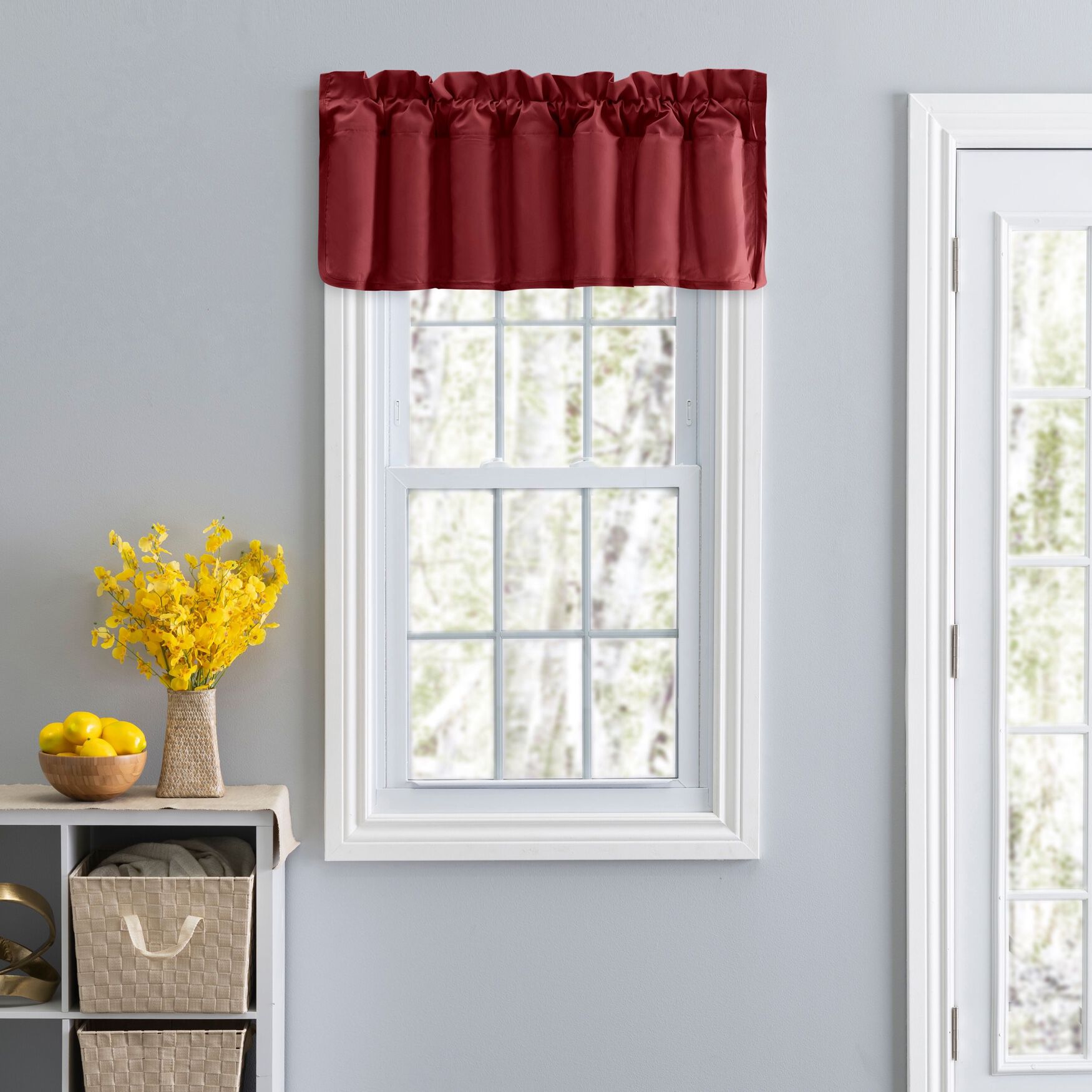 Stacey Curtain Color Lined Swag Set Filler Valance, MERLOT, hi-res image number 0