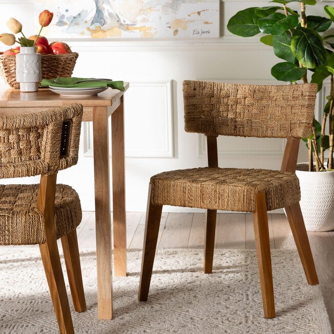 Sabit Bohemian Seagrass and Mahogany Wood Dining Chair, NATURAL, hi-res image number 0