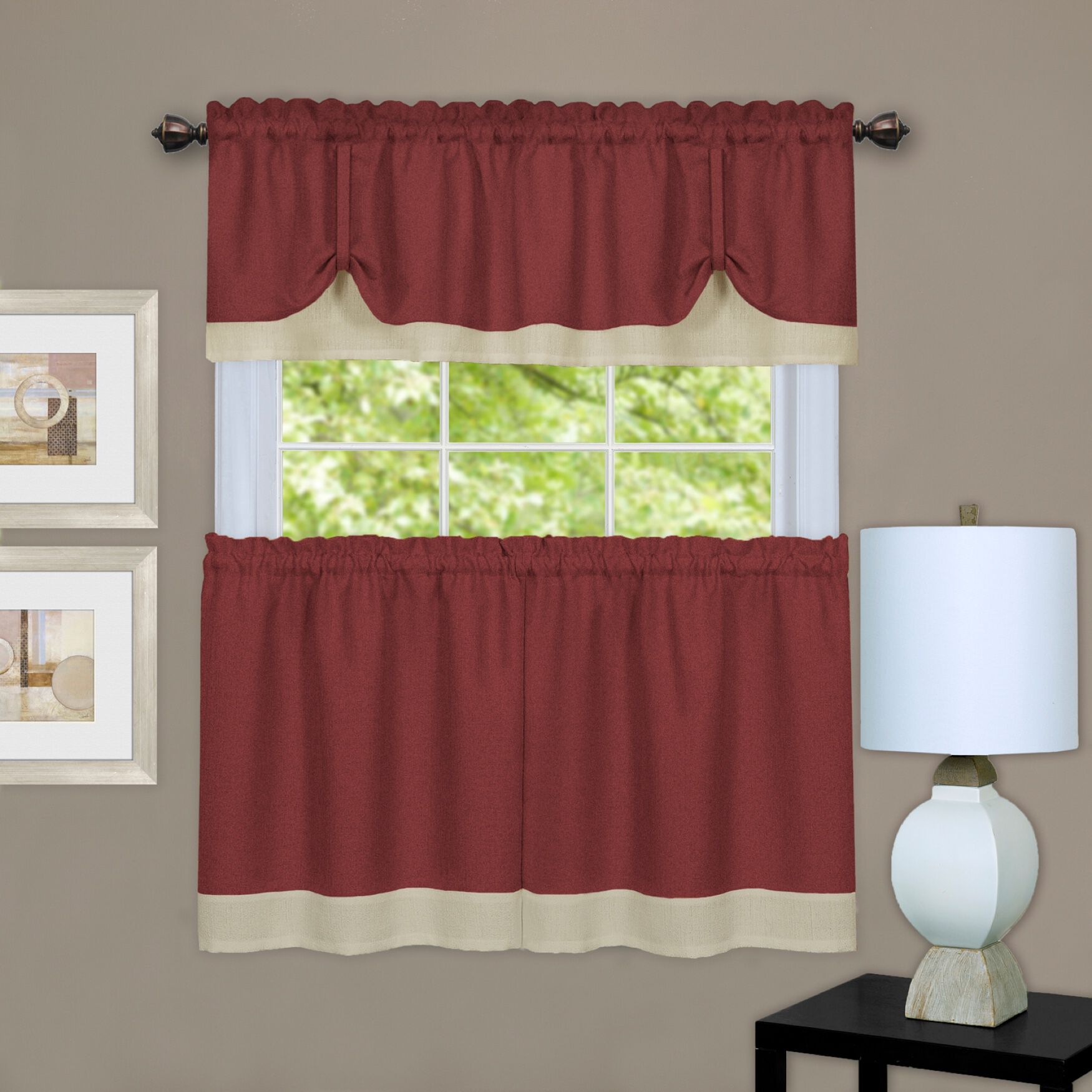 Darcy Window Curtain Tier and Valance Set, MARSALA TAN, hi-res image number 0