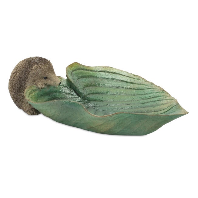 Garden Leaf Bird Bath With Hedgehog Accent (Set Of 2), , on-hover image number 1