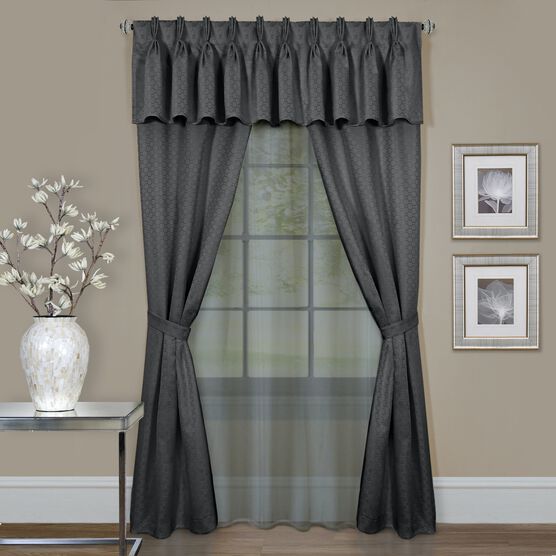 Claire 6 Pc Window Curtain Set, CHARCOAL, hi-res image number null