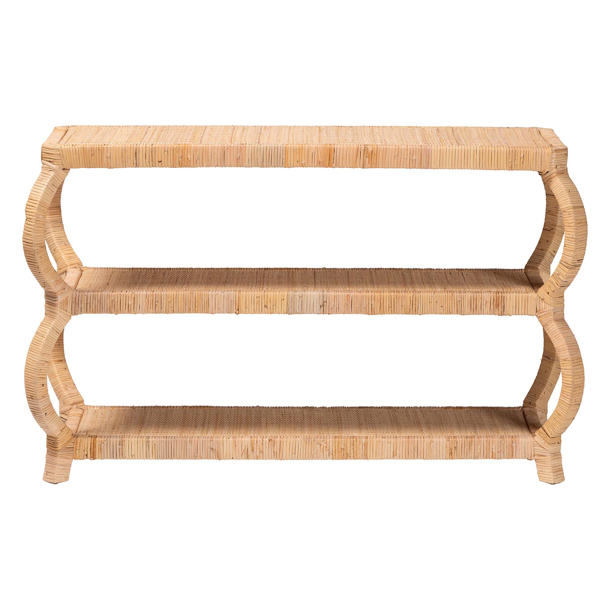 Dalida Bohemian Natural Rattan 3-Tier Console Table, NATURAL, alternate image number 2