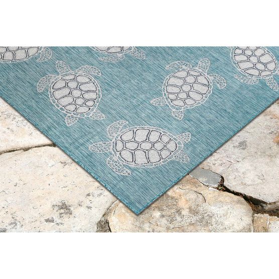 Liora Manne Carmel Seaturtles Indoor/Outdoor Rug Aqua 23"X7'6", , alternate image number null