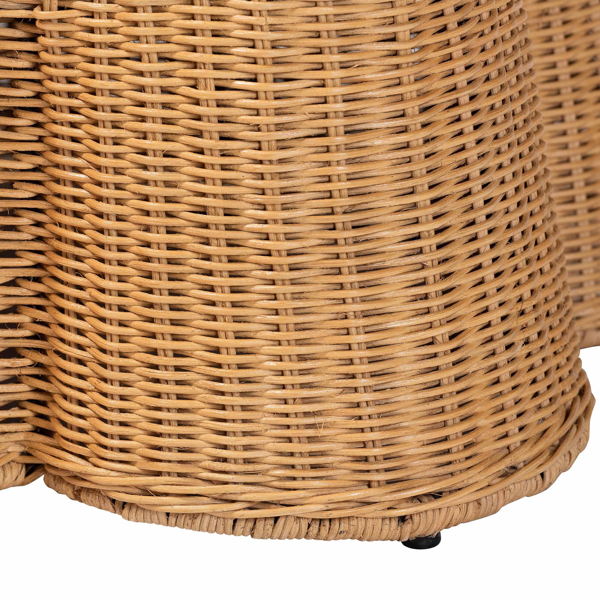 Palm Scallop Natural Rattan Ottoman, Rectangle, LIGHT HONEY, alternate image number 5