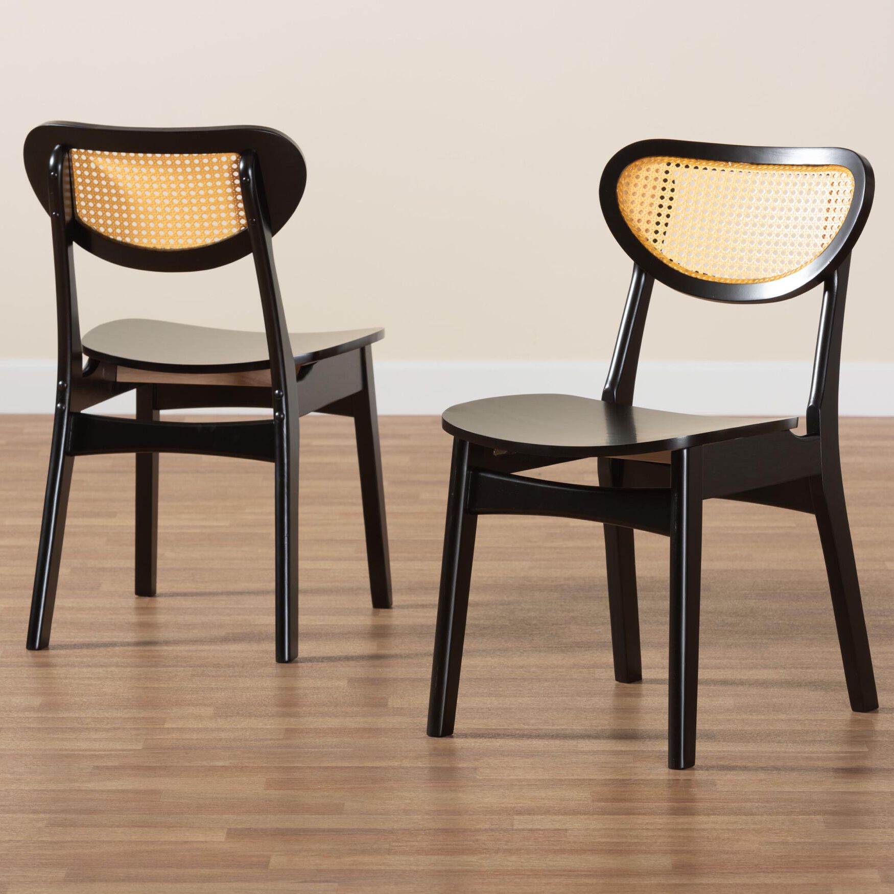 Hesper Mid-Century Modern Walnut Brown Finished Wood and Rattan 2-Piece Dining Chair Set, , alternate image number 12