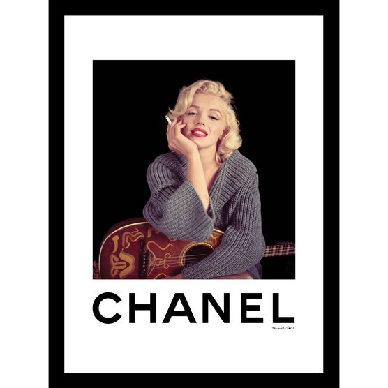Marilyn Monroe with Guitar Grey 14" x 18" Framed Print, BLACK WHITE, hi-res image number null