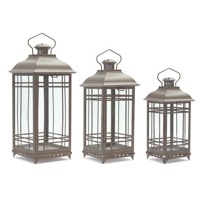 Lantern (Set of 3) 14 inchesH, 17 inchesH, 20 inchesH Metal/Glass, BROWN, hi-res image number null