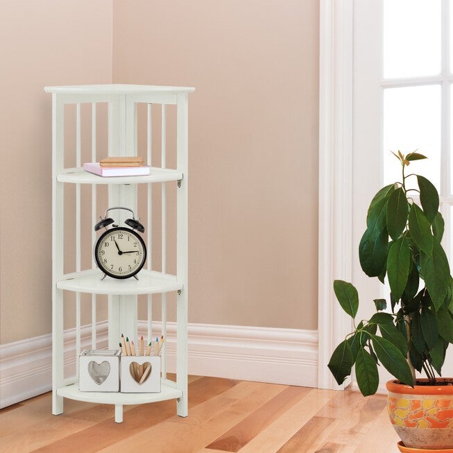 4-Shelf Corner Folding Bookcase-White, , alternate image number null