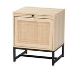 Caterina Mid-Century Modern Transitional Natural Brown Finished Wood And Natural Rattan 1-Door Nightstand With Pull-Out Shelf, NATURAL BROWN BLACK, hi-res image number null