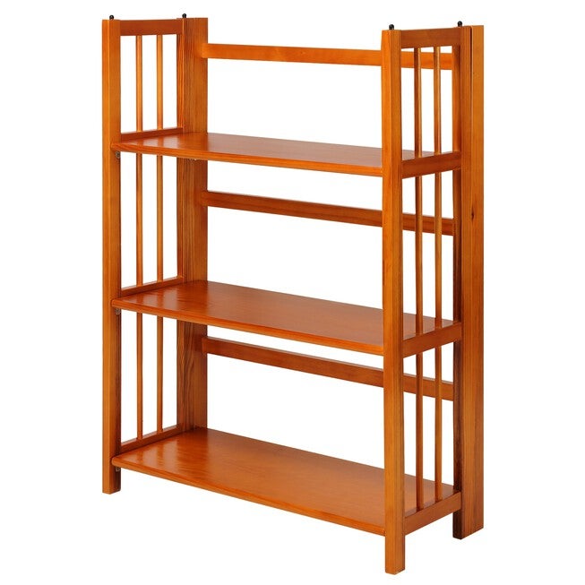3-Shelf Folding Stackable Bookcase 27.5 inches Wide-Honey Oak, , alternate image number 4