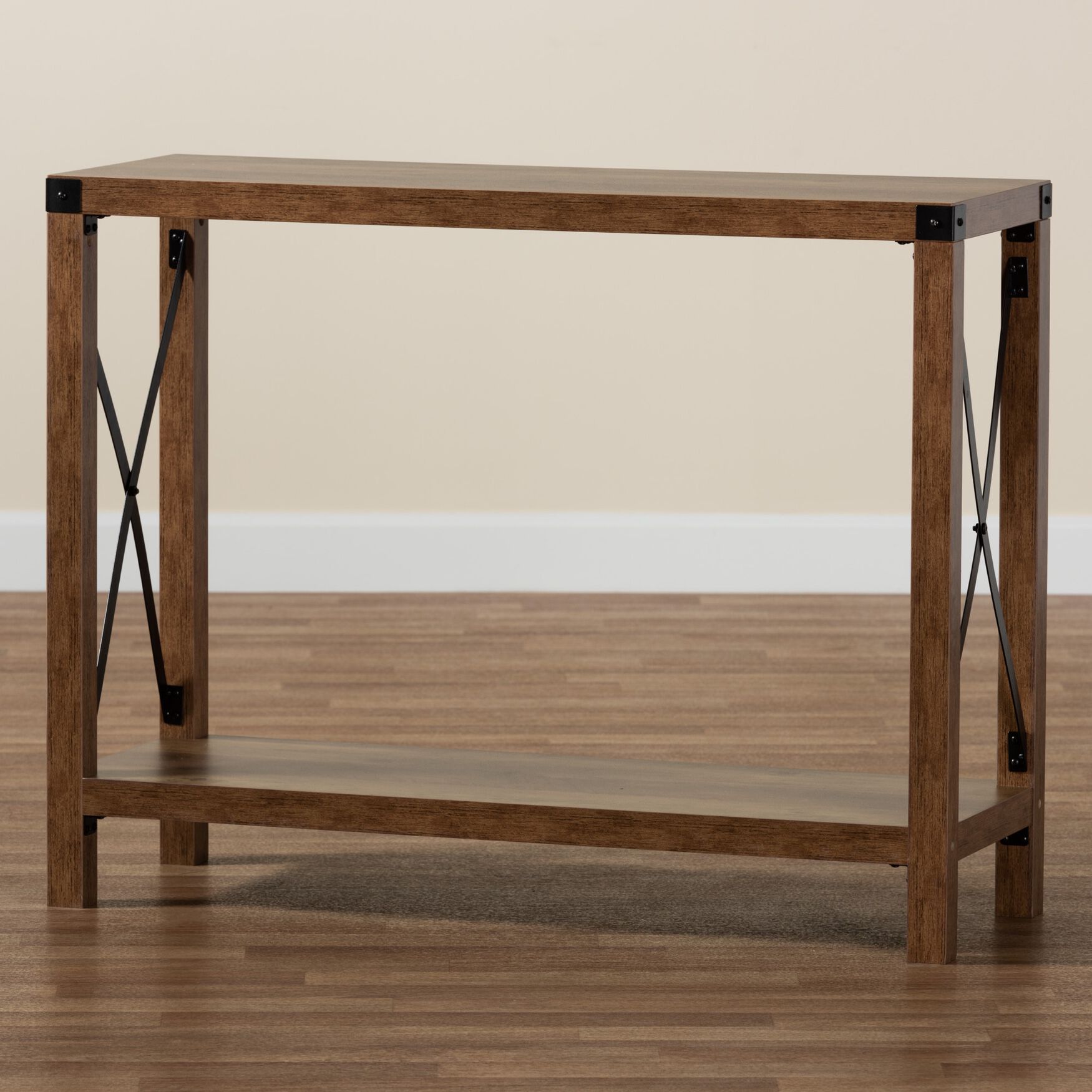 Rumi Modern Farmhouse Natural Brown Finished Wood And Black Metal Console Table, , alternate image number 7