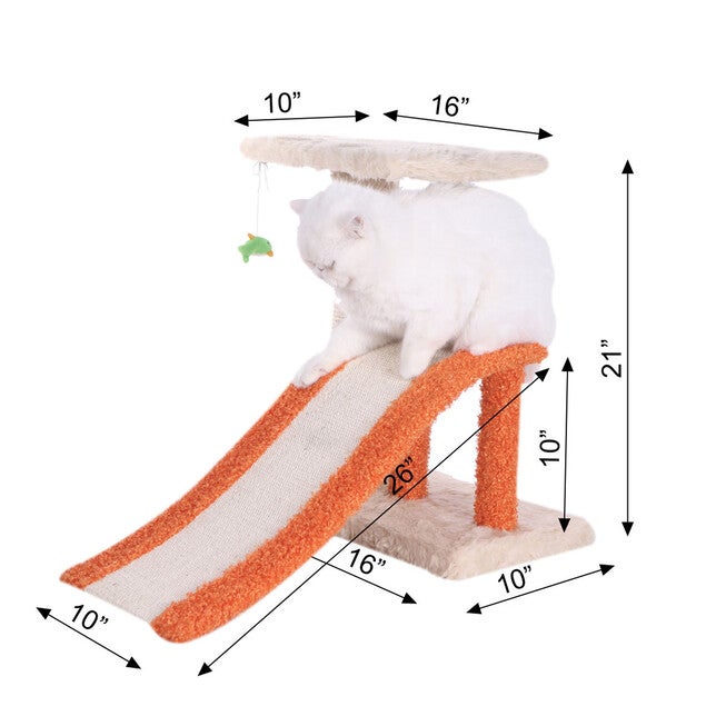 Two-Level Platform 27 inches Real Wood Cat Scratcher With Sisal Carpet Ramp, , alternate image number 3