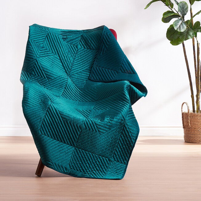 Riviera Velvet Teal Throw Blanket, TEAL, hi-res image number 0
