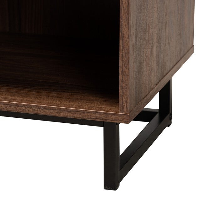 Sadia Modern Walnut Brown Finished Wood And Black Metal 1-Drawer End Table, , alternate image number 5