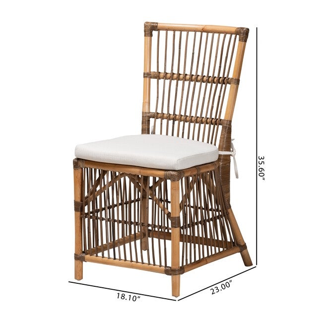 Kim Modern Bohemian White Fabric And Natural Brown Rattan Dining Chair, , alternate image number null