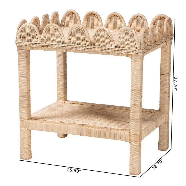 Sumana Bohemian Scallop Natural Rattan and Mahogany Side Table, , alternate image number 13
