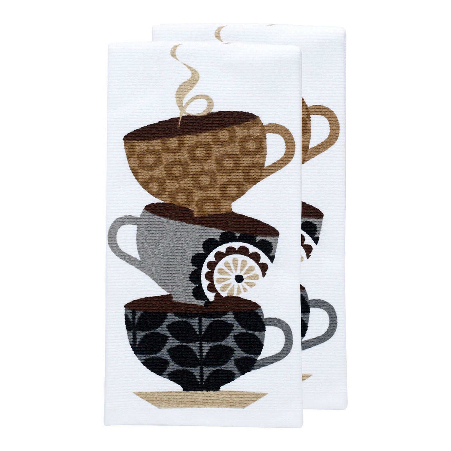 Pigment Print Dual Woven Kitchen Towel, Two Pack, COFFEE CUPS, hi-res image number 0