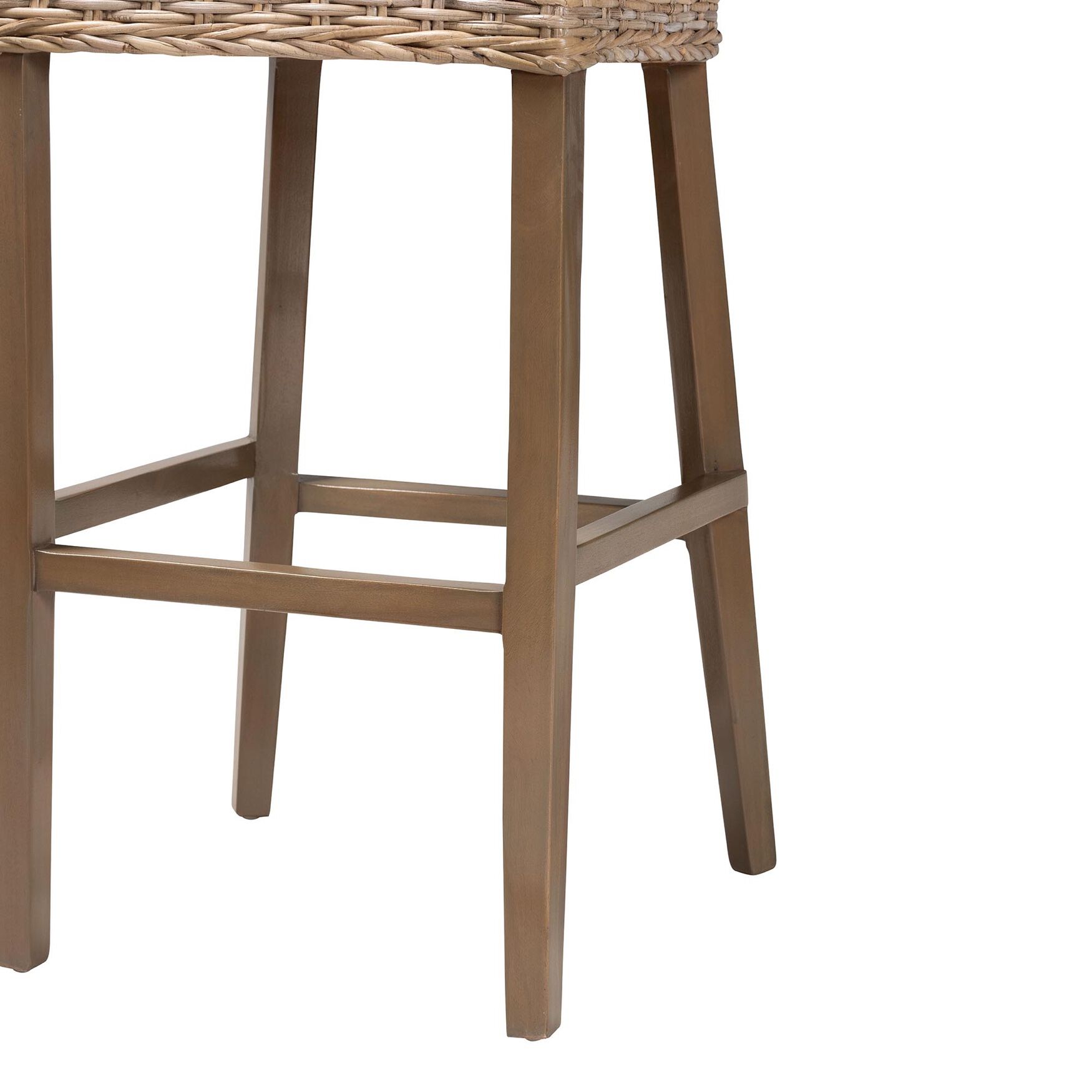 Magy Modern Bohemian Grey Kubu Rattan and Mahogany Wood Bar Stool, , alternate image number 11