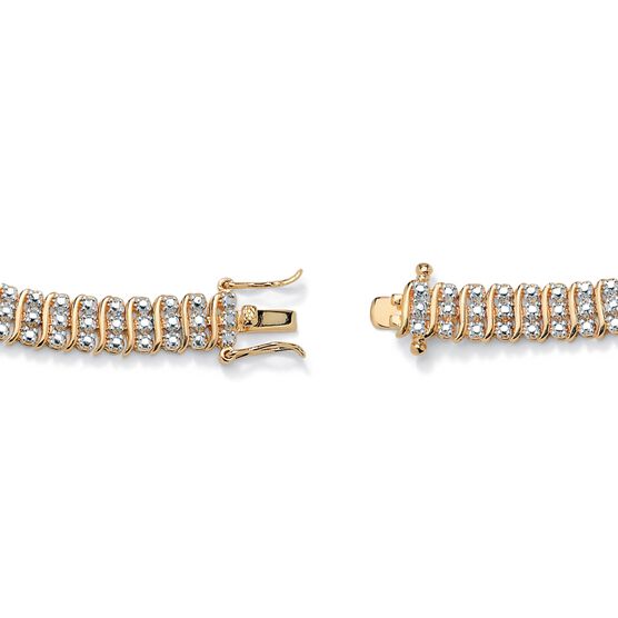 Yellow Gold Plated S Link Tennis Bracelet (7.5mm), Genuine Diamond Accent 8", , on-hover image number null