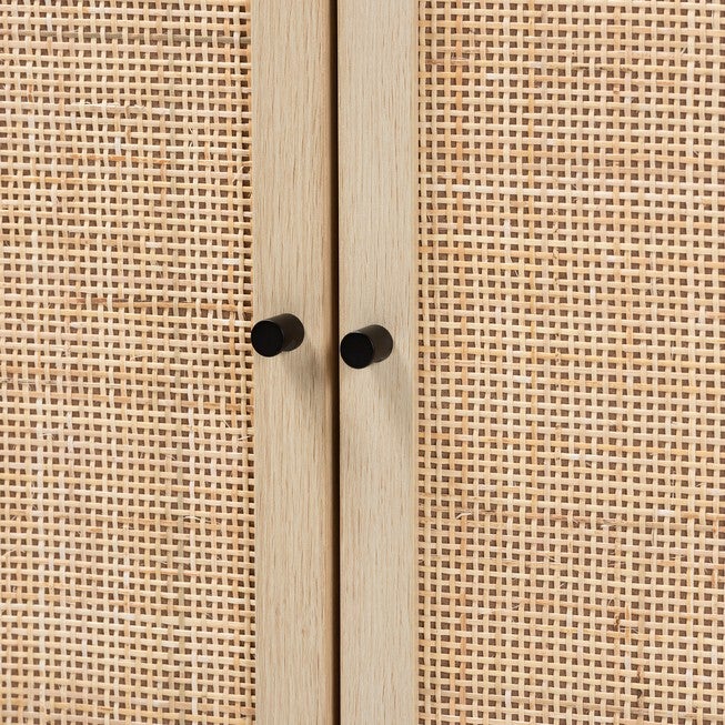 Caterina Mid-Century Modern Transitional Natural Brown Finished Wood And Natural Rattan 2-Door Storage Cabinet, , alternate image number 4