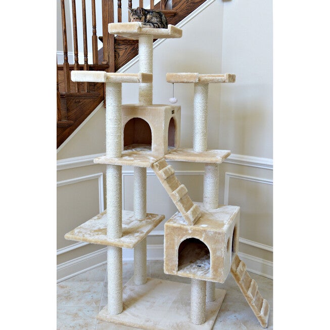 Multi-Level 74 inches Real Wood Cat Tree Play Furniture With Sratchhing Posts, Large Playforms, , alternate image number 5