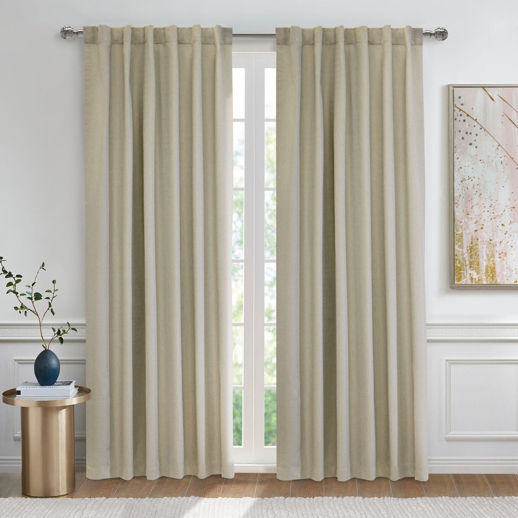 Baxter Blackout Dual Header Curtain Panel, OATMEAL, hi-res image number 0