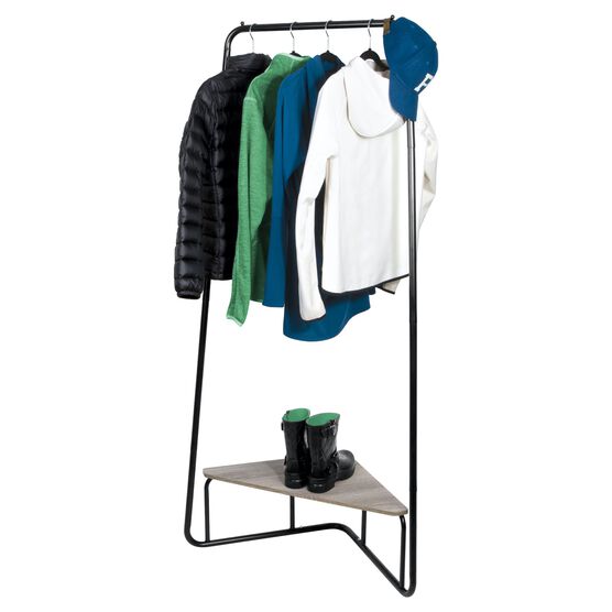 Corner Garment Rack, Matte Black with Wood Grain Laminate Top, , alternate image number null