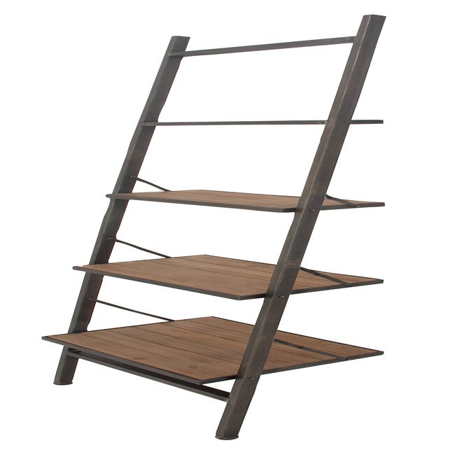 Dark Brown Wood Industrial Shelving Unit, 77 inches x 20 inches x 14 inches, , alternate image number 2