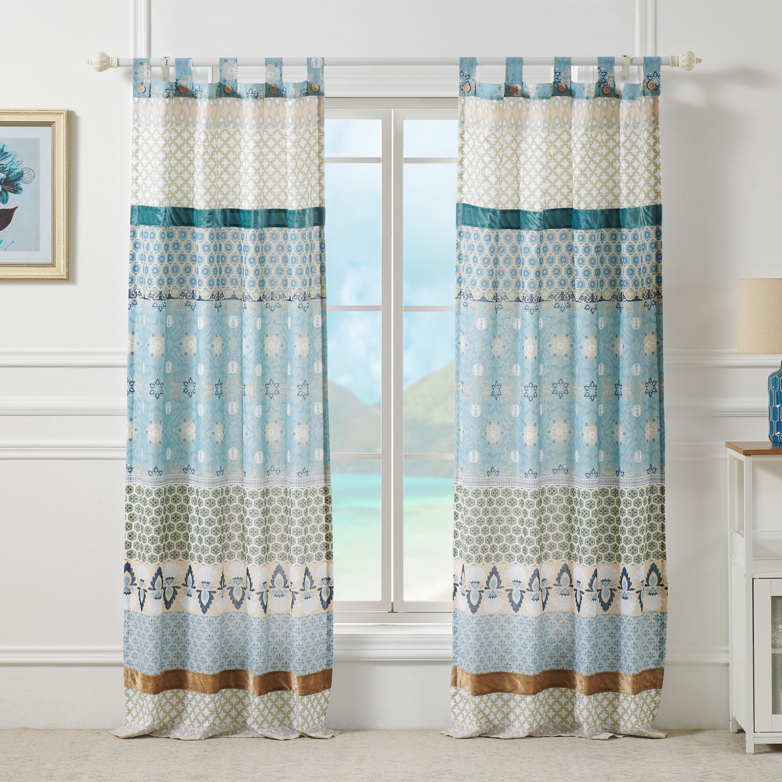 Thalia Window Curtain Panels, Set of 2, 84 inches, Tango, BLUE, hi-res image number 0