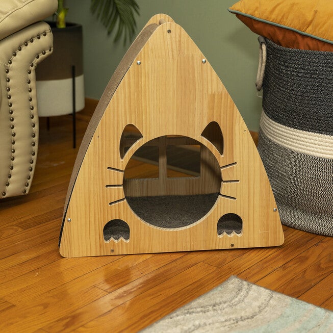Armarkat Real Wood Medium Triangular Natural Solid Wood Cat Condo S2106 Cat House, , on-hover image number null
