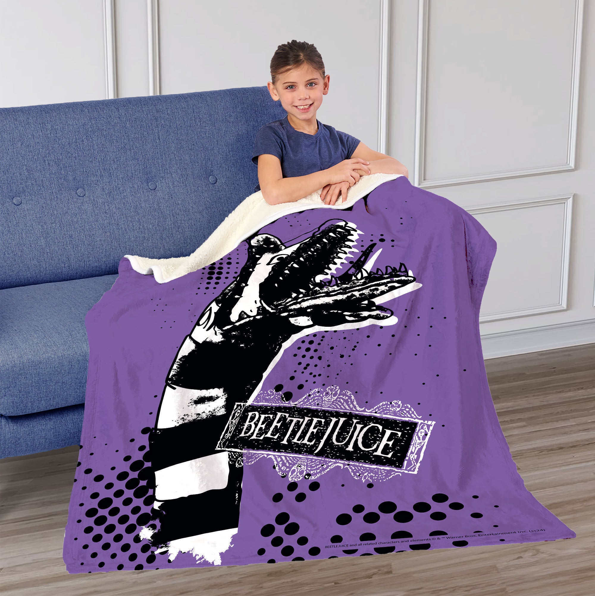 Warner Bros. Beetlejuice I Hate Sandworms Silk Touch Sherpa Throw Blanket 50X60 Inches, PURPLE, on-hover image number 1