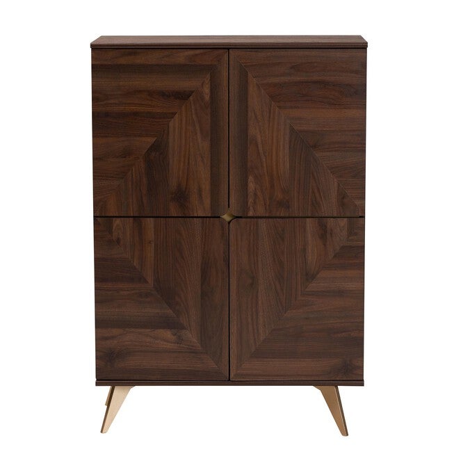 Graceland Mid-Century Modern Transitional Walnut Brown Finished Wood Shoe Cabinet, , alternate image number null