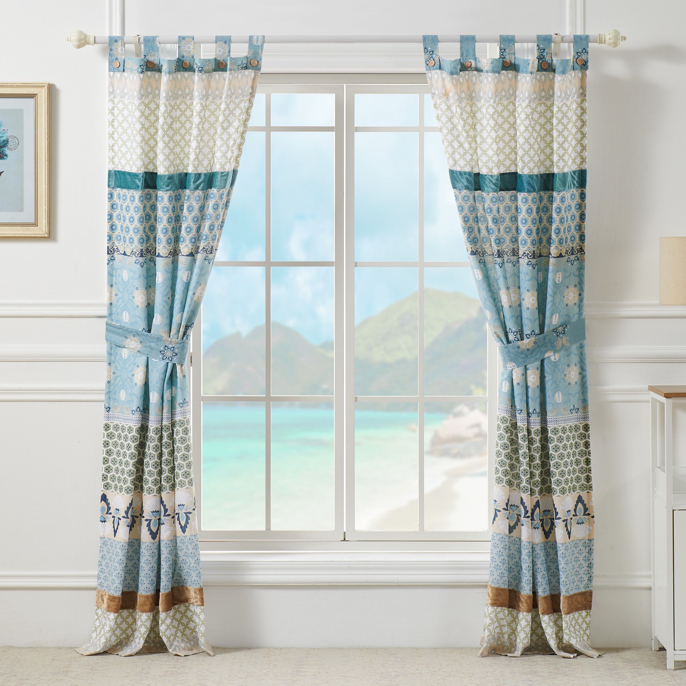 Thalia Window Valance Curtains, Tango, BLUE, on-hover image number 1