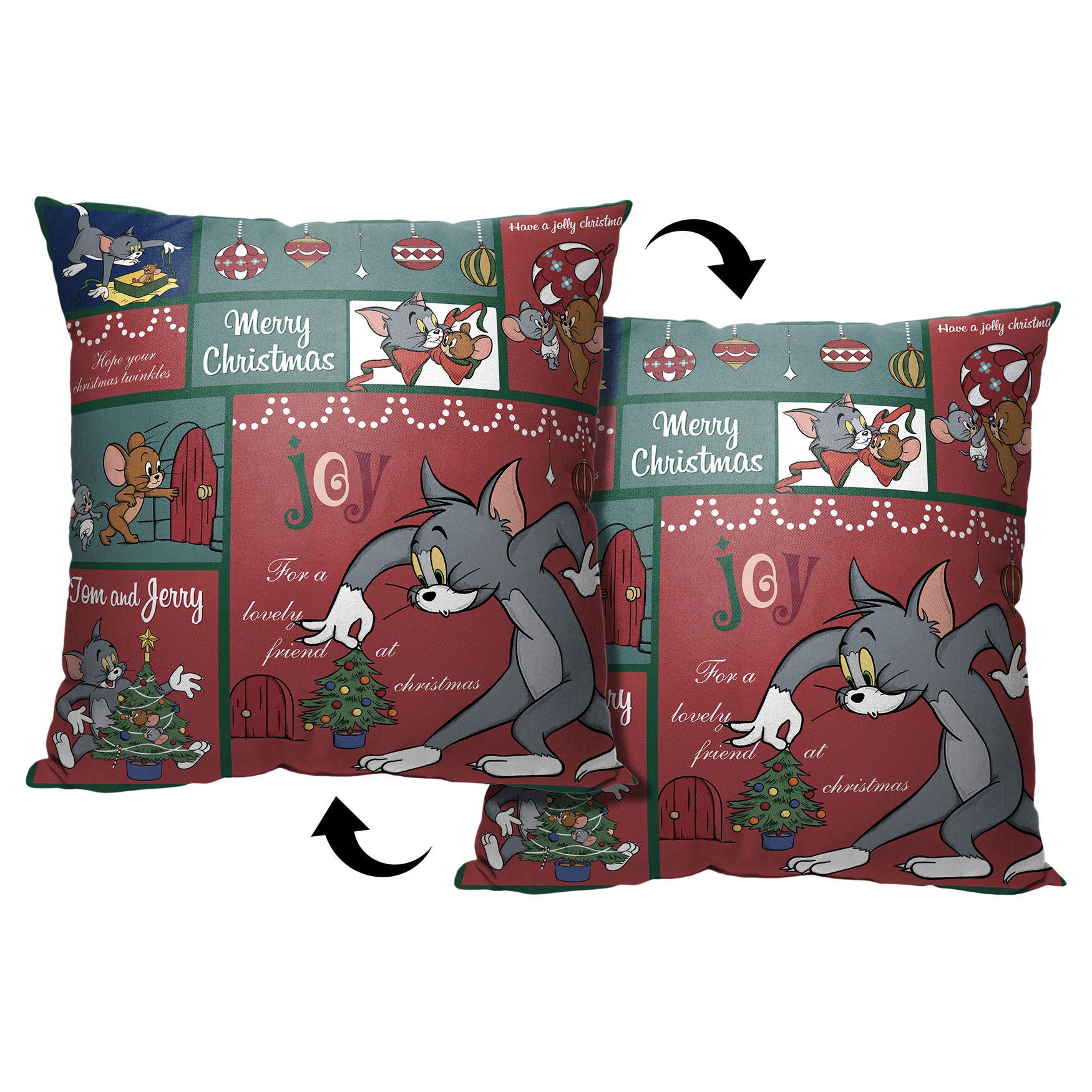 Wb Tom And Jerry Christmas Compilation 18X18 Printed Throw Pillow, O, hi-res image number 0