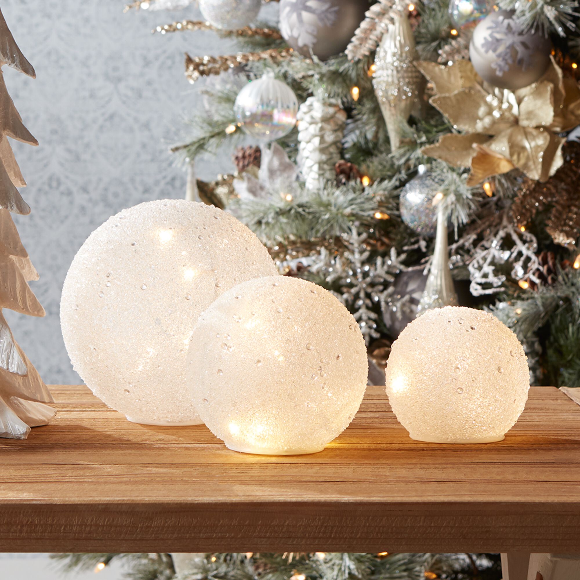 LED Frosted Snowball Globe (Set of 3), WHITE, alternate image number 3