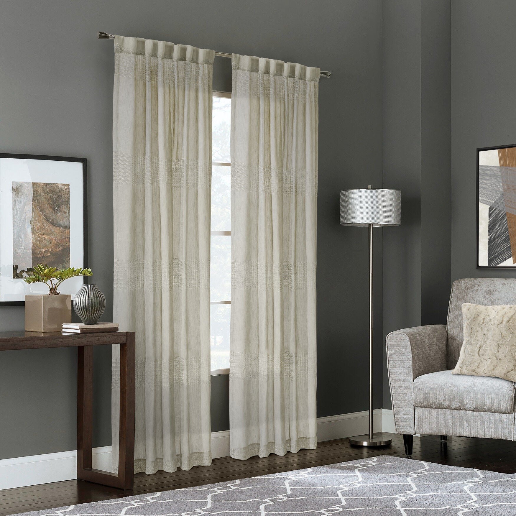 Lindsey Light Filtering Back Tab Curtain Panel, LINEN, hi-res image number 0