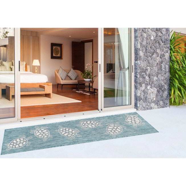 Liora Manne Carmel Seaturtles Indoor/Outdoor Rug Aqua 23 inchesX7 feet 6 inches, , alternate image number 9