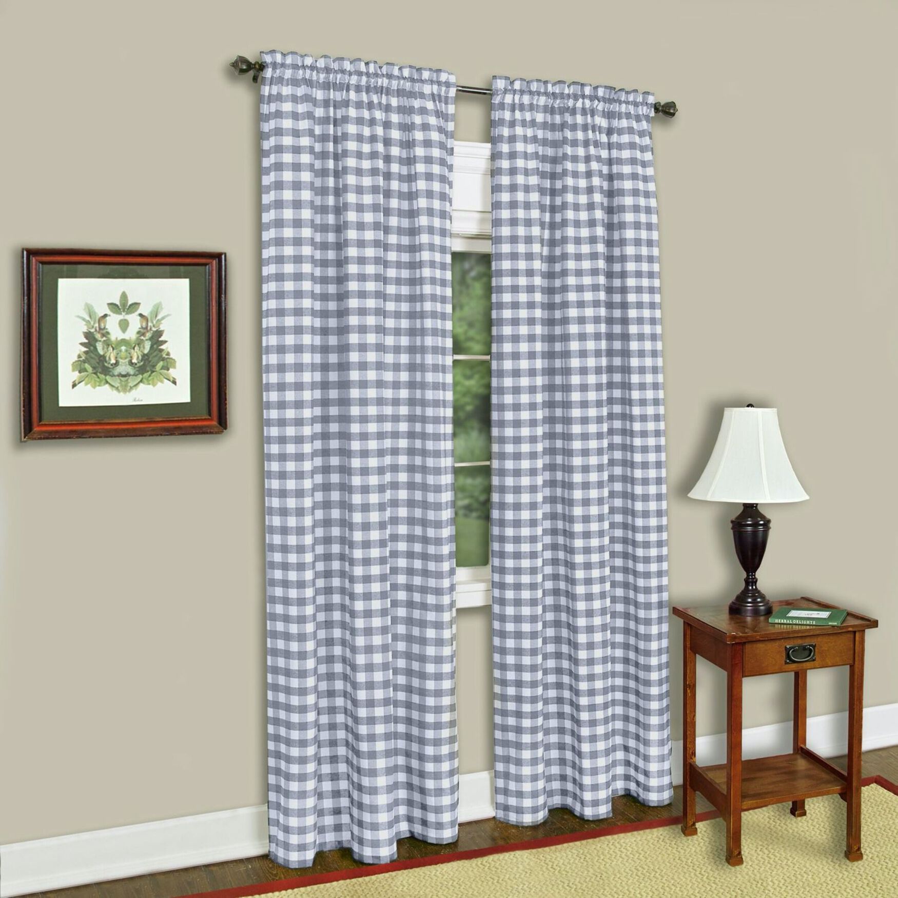 Buffalo Check Window Curtain Panel, GREY, hi-res image number 0