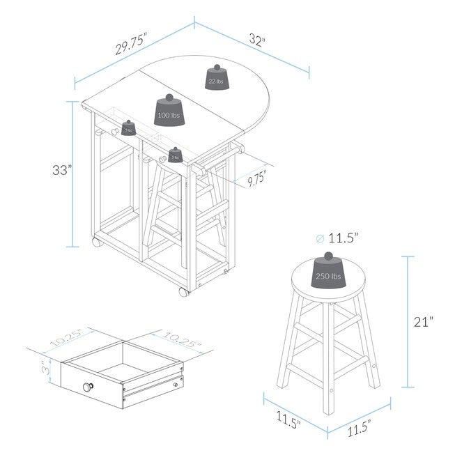 Breakfast Cart with Drop-Leaf Table-White, , alternate image number 6