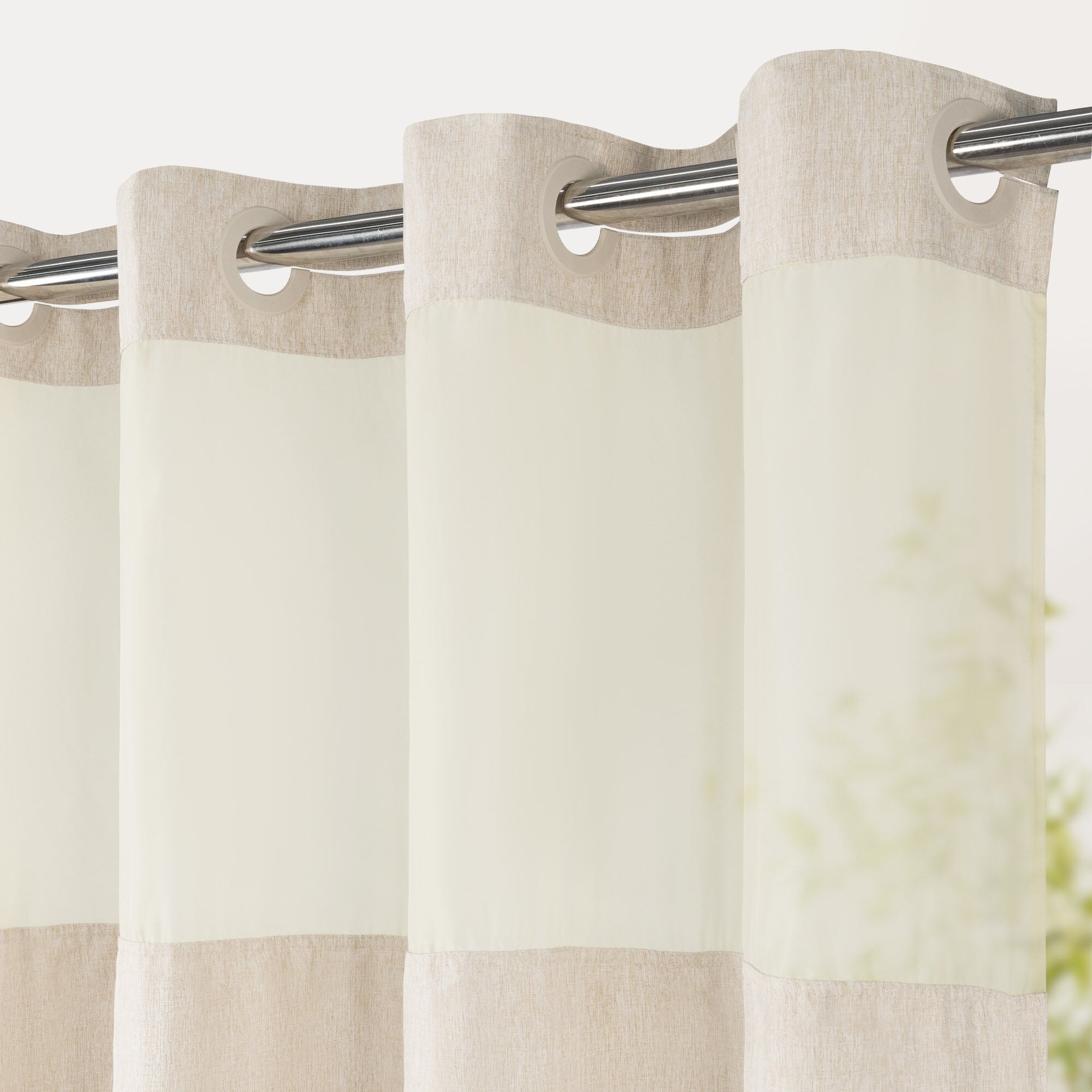 No Hook Linen Texture Shower Curtain with Snap-in Liner, CREAM, alternate image number 3
