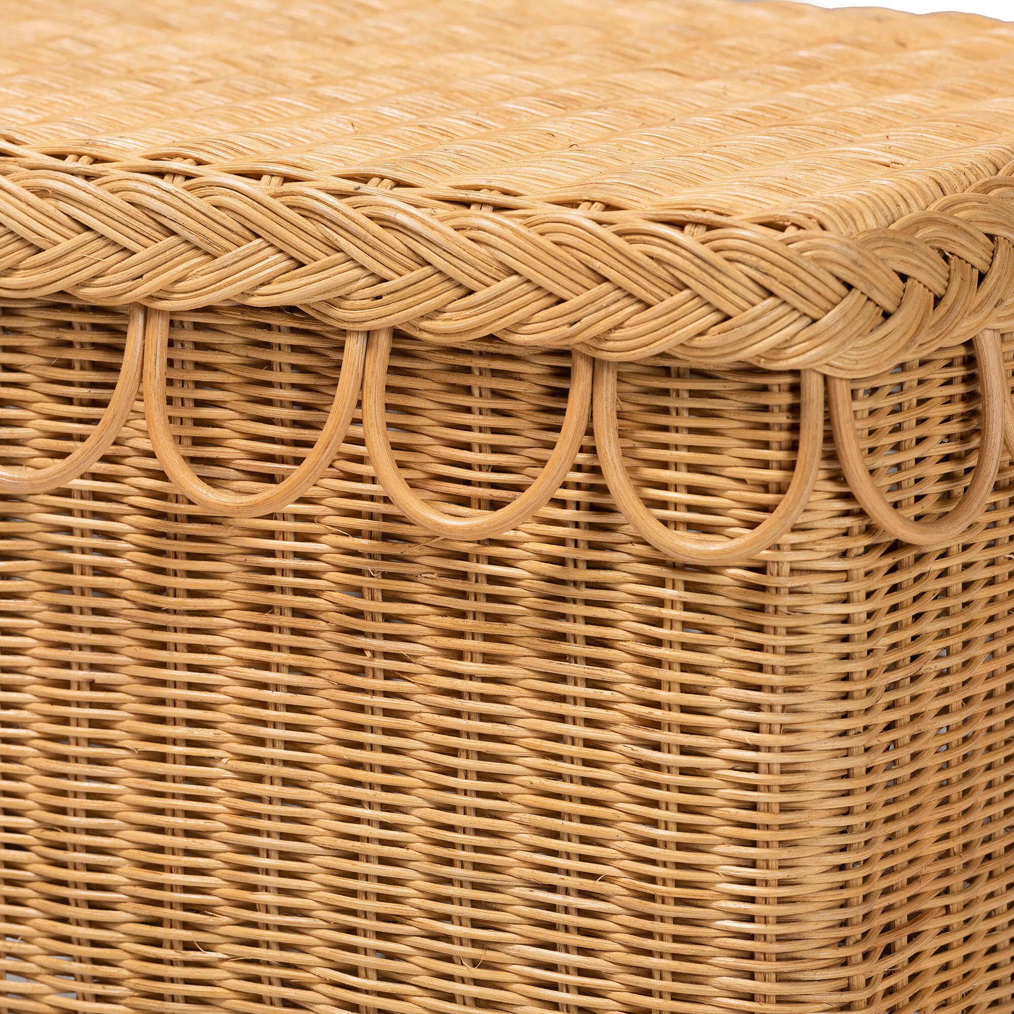 Erla Bohemian Light Honey Rattan Accent Bench with Scallop border, LIGHT, alternate image number 4