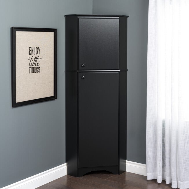 Elite Tall 2-Door Corner Storage Cabinet, Black, , alternate image number null
