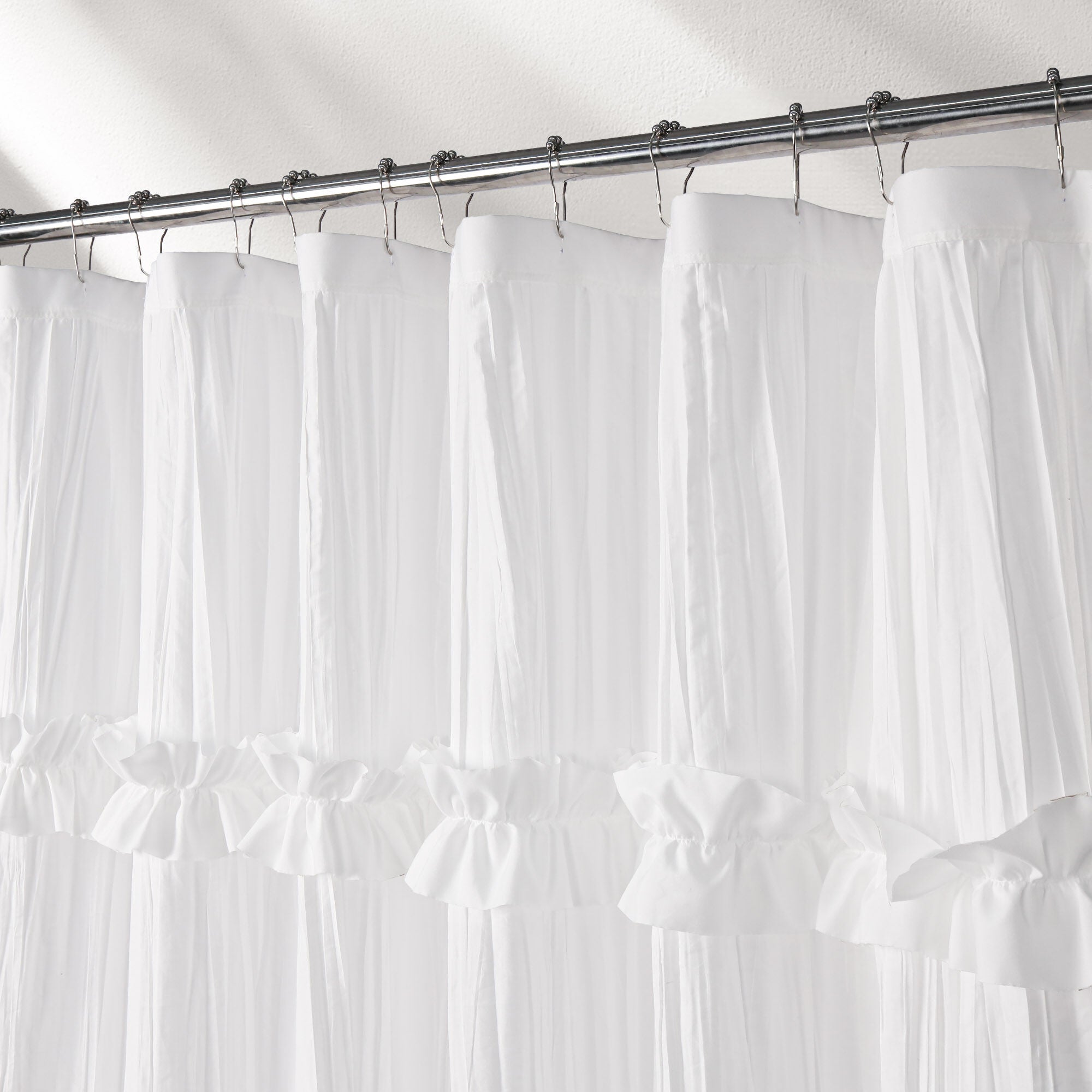 Recycled Ruffles and Pleats Shower Curtain, WHITE, alternate image number 1