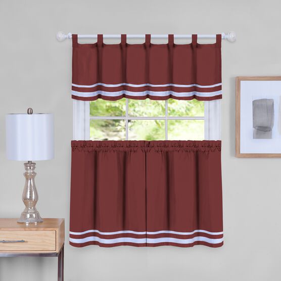 Dakota Window Curtain Tier Pair and Valance Set, BURGUNDY, hi-res image number null
