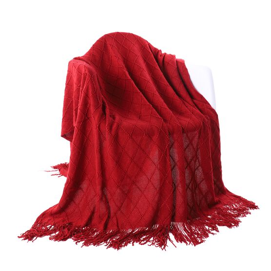 Battilo Home Soft Throw Blanket Warm & Knitted Blankets with Decorative Fringe Lightweight for Bed or Sofa Decorative, 52"x80", RED, hi-res image number null