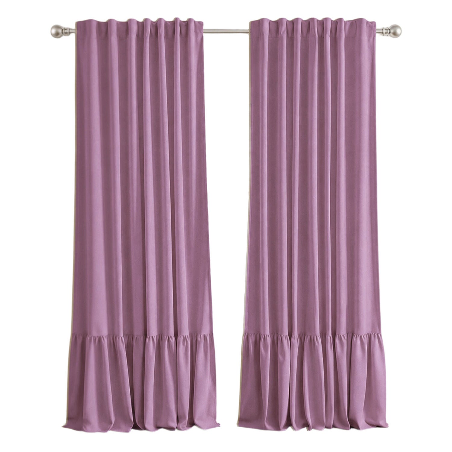 100% Blackout Recycled Cotton Ruffle Curtain Pair, BLEACHED MAUVE, alternate image number 7