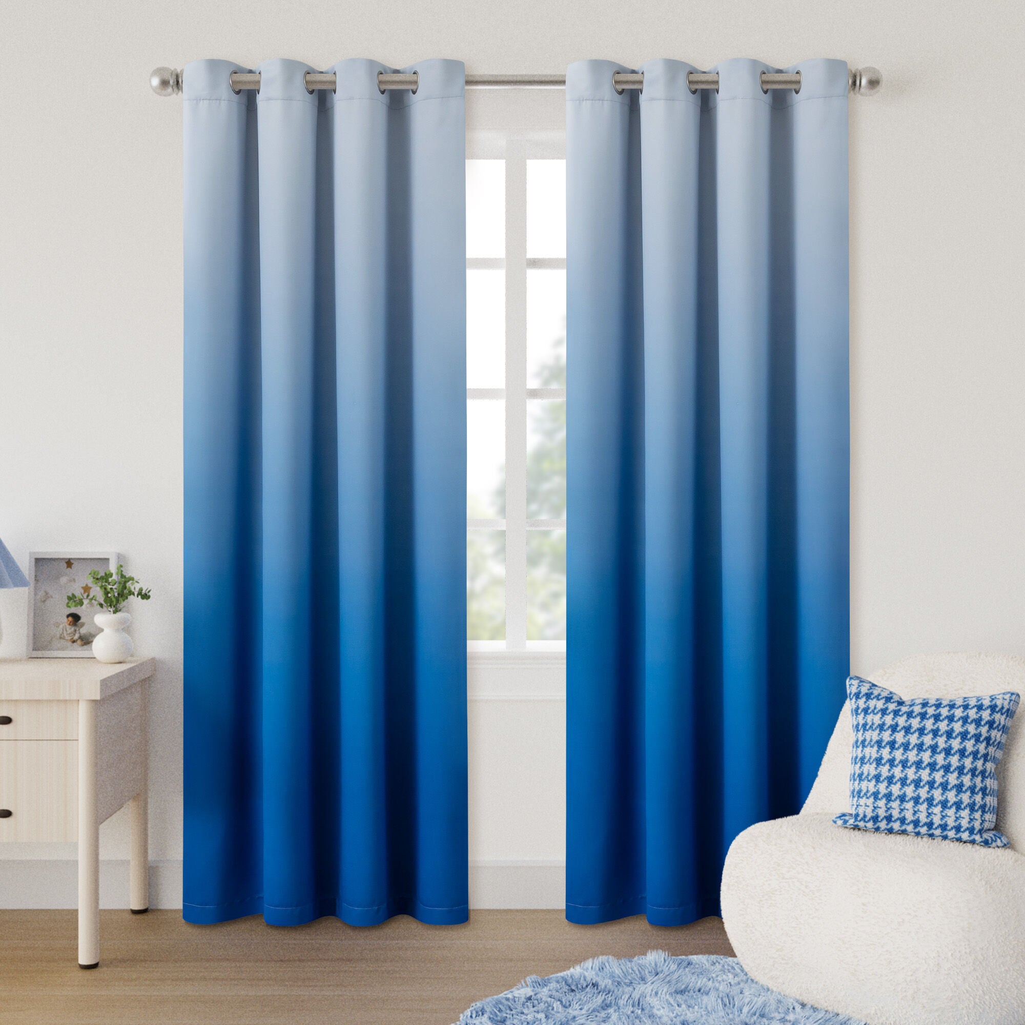 Ombre Room Darkening Grommet Pair, BLUE, hi-res image number 0
