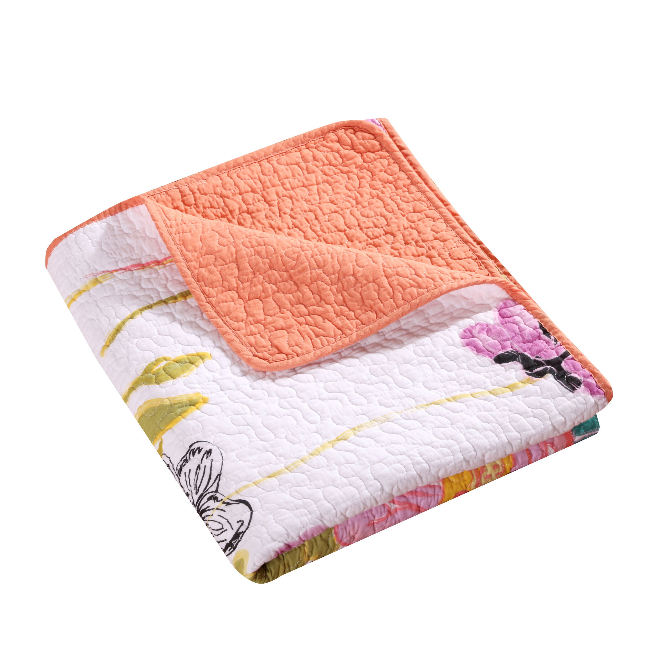 Watercolor Dream Modern Floral Quilted Throw Blanket, WHITE, alternate image number 3